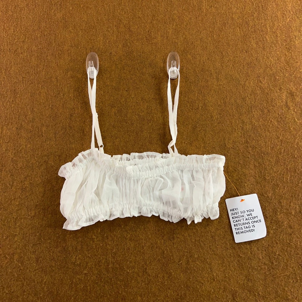 Miss Selfridge Womens XS White Ruffle Ruched Camisole Crop Top NWT